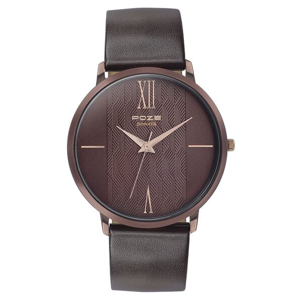Poze by Sonata Quartz Analog Brown Dial Leather Strap Watch for Men - image number 0