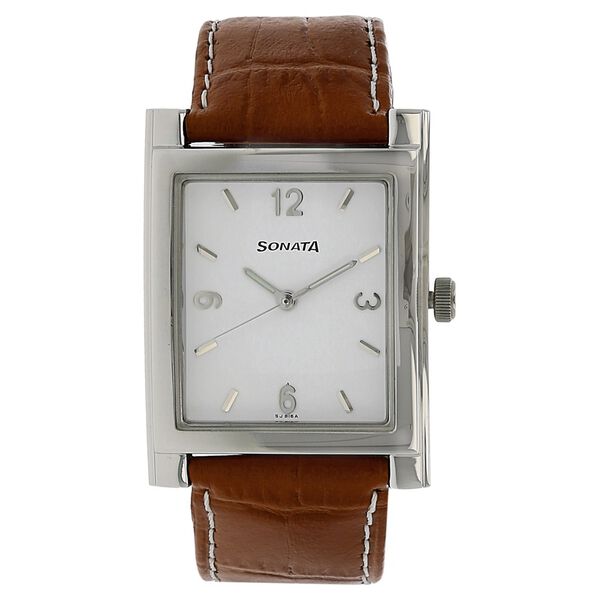 Sonata Quartz Analog White Dial Leather Strap Watch for Men - image number 0