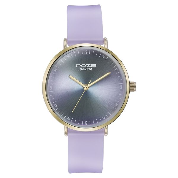 Sonata Poze Quartz Analog Blue Dial Purple Leather Strap Watch For Women - image number 1