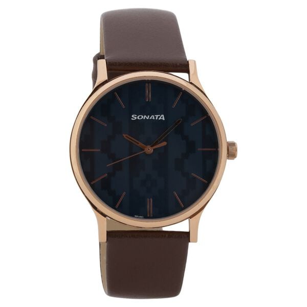 Knot Blue Dial Leather Strap Watch for Men - image number 0
