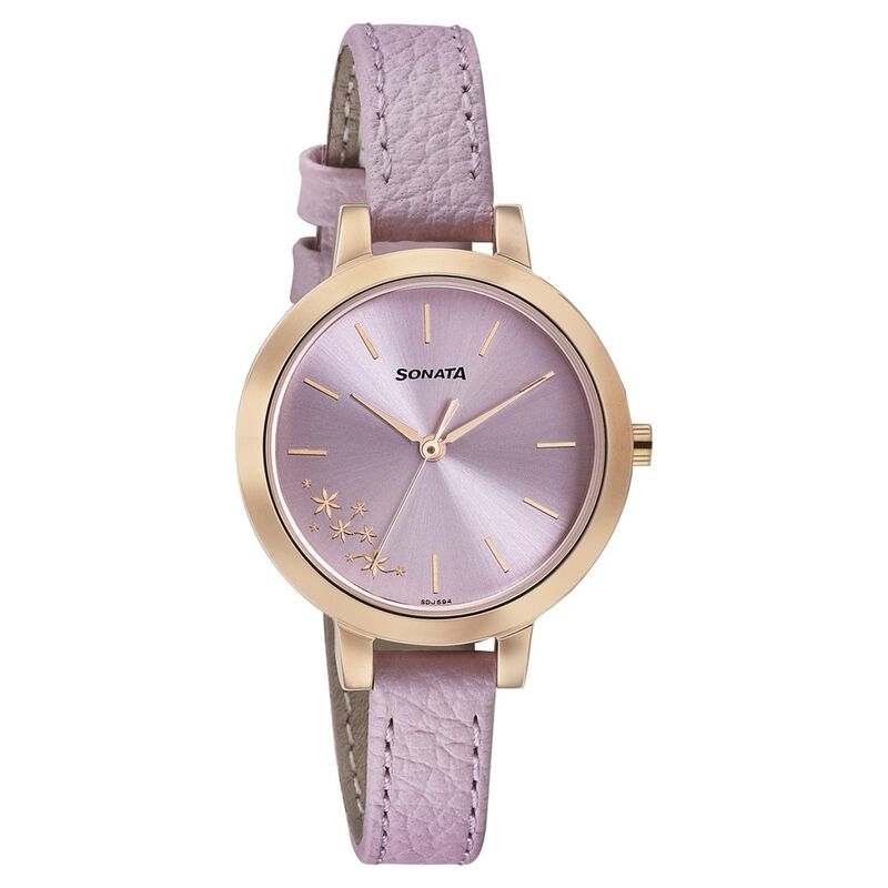 Sonata Blush It Up Pink Dial Women Watch With Leather Strap - image number 0