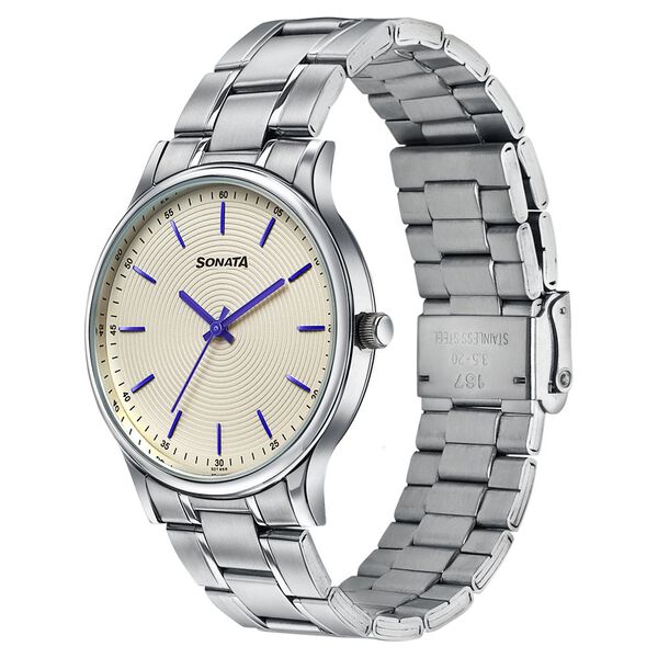 Sonata Aspire Quartz Analog Off-white Dial Silver Stainless Steel Strap Watch For Men - image number 2