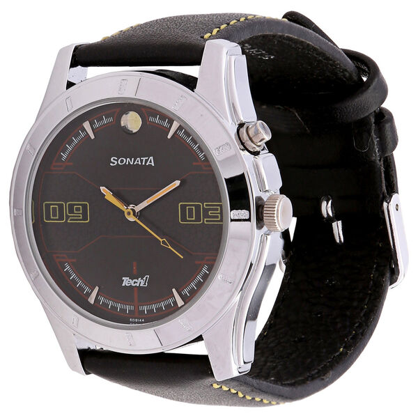 Sonata Quartz Analog Black Dial Leather Strap Watch for Men - image number 1