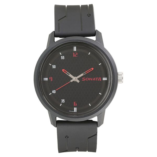 Sonata Quartz Analog Black Dial Plastic Strap Watch for Men - image number 0