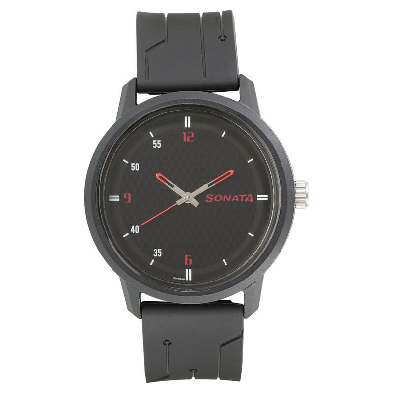 Sonata Quartz Analog Black Dial Plastic Strap Watch for Men