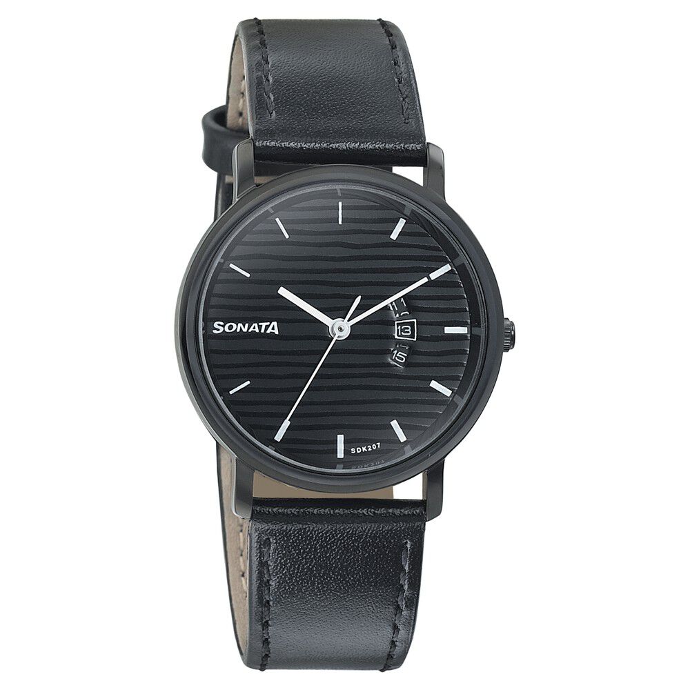 Buy Online Sonata Onyx Black Dial Women Watch With Leather Strap np87029nl04 Sonata