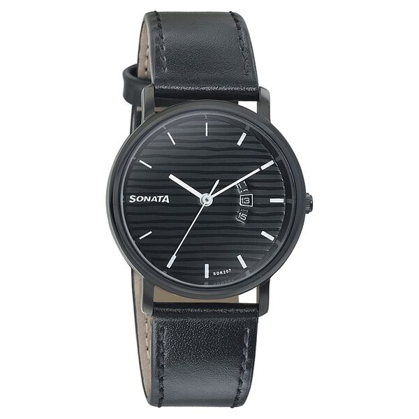 Sonata Onyx Black Dial Women Watch With Leather Strap - image number 0