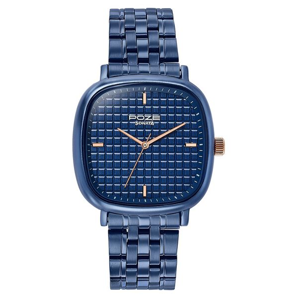 Sonata Poze Quartz Analog Blue Dial Blue Colour Stainless Steel Strap Watch For Men - image number 2