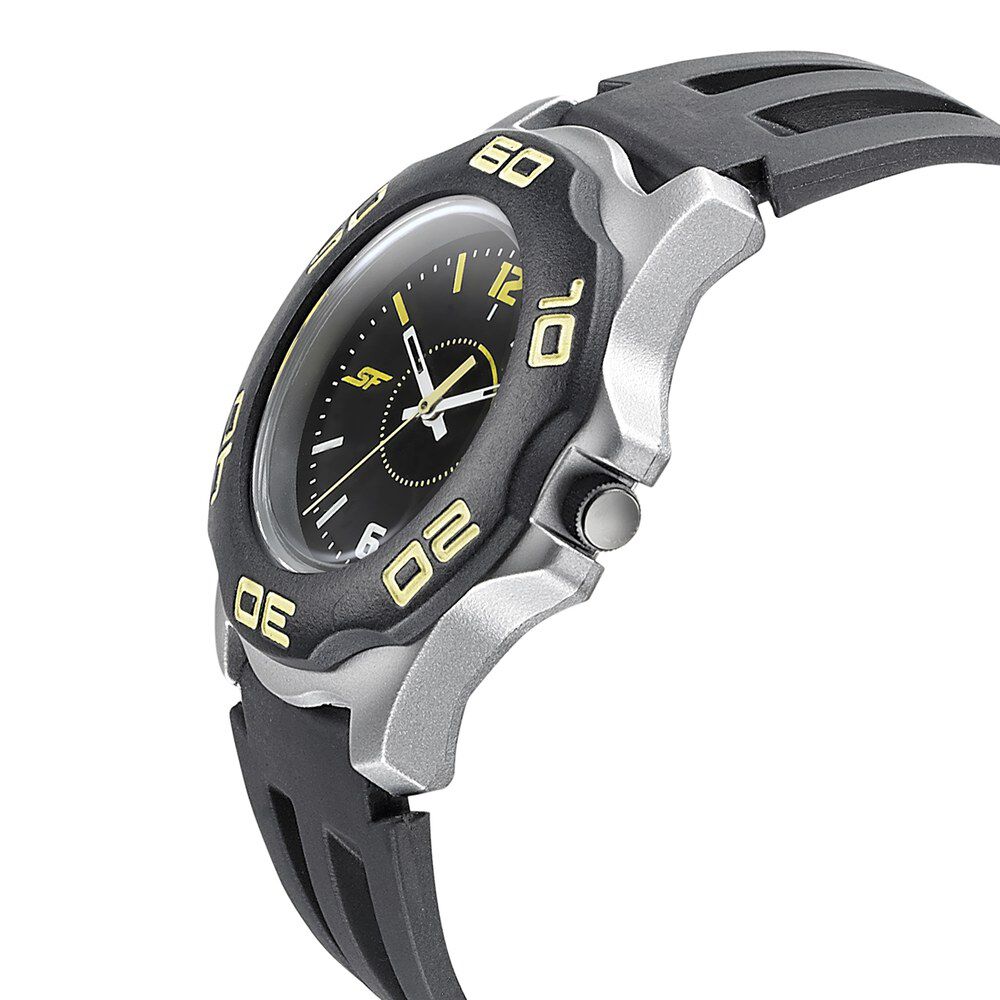SF Quartz Analog Black Dial PU Strap Watch for Men