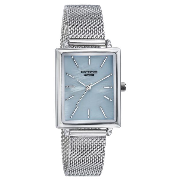 Sonata Poze Quartz Analog Blue Mother Of Pearl Dial Silver Color Stainless Steel Strap Watch For Women - image number 2