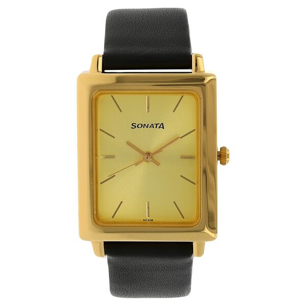 Sonata Quartz Analog Champagne Dial Leather Strap Watch for Men - image number 0