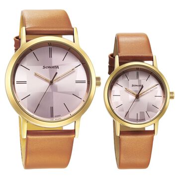 Sonata Pairs Quartz Analog Multicoloured Dial Leather Strap Watch for Couple