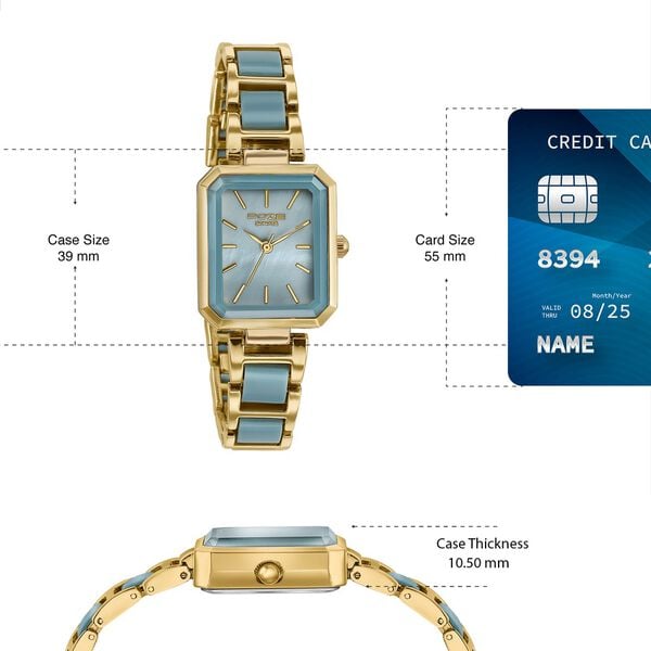 Poze Poze Quartz Analog Blue Dial Two Toned Metal & Plastic Strap Watch For Women - image number 3