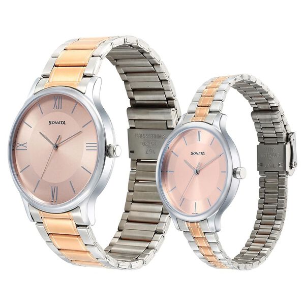 Sonata Pair Quartz Analog Pink Dial Stainless Steel Strap Watch for Couple - image number 1