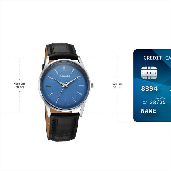 Sonata Eternia Quartz Analog Blue Dial Leather Strap Watch For Men - image number 3