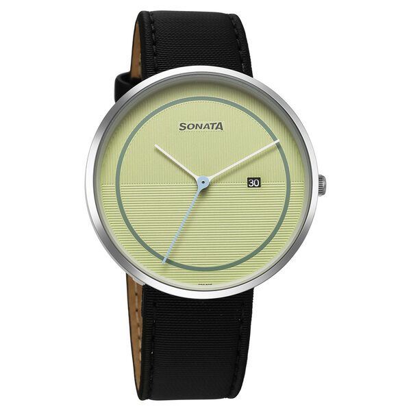 Sonata Ascent Quartz Analog with Date Green Dial Leather Strap Watch For Men - image number 0