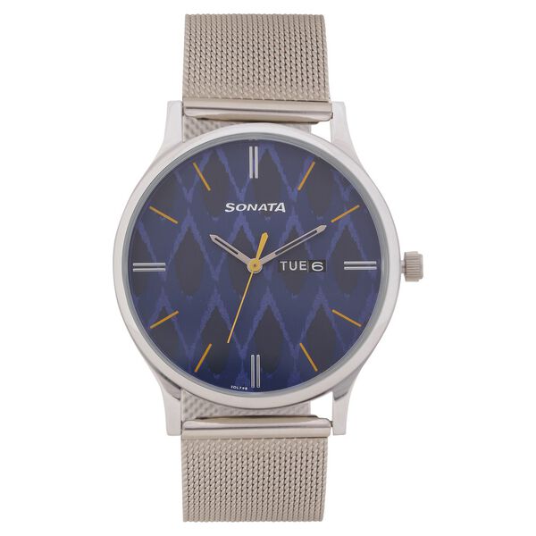 Sonata Knot Blue Dial Stainless Steel Strap Watch for Men - image number 1