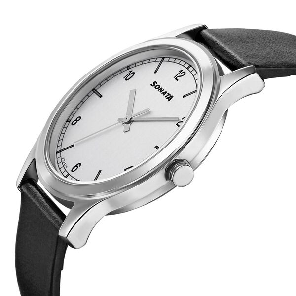 Sonata Quartz Analog Silver Dial Leather Strap Watch for Men - image number 2