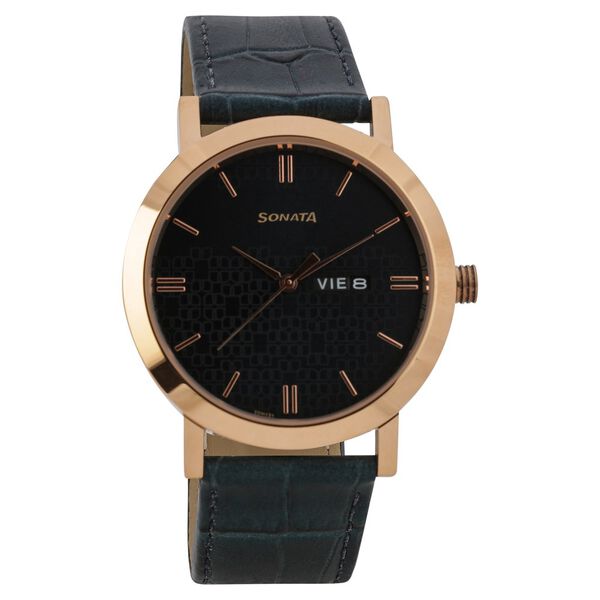 Sonata Quartz Analog with Day and Date Green Dial Leather Strap Watch for Men - image number 0