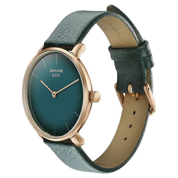Sonata Sleek Quartz Analog Green Dial Green Leather Strap Watch for Women - image number 2