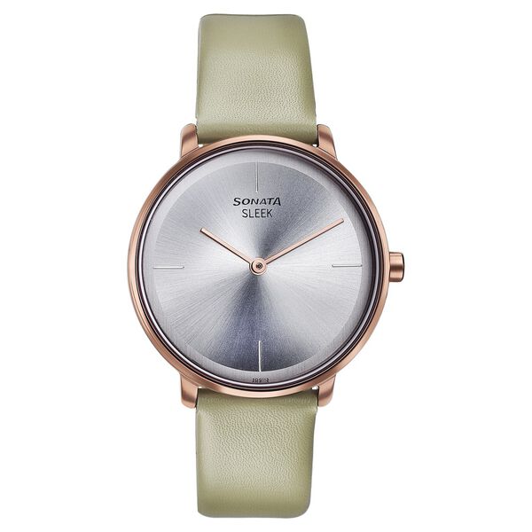 Sonata Sleek Quartz Analog Silver Dial Grey Leather Strap Watch for Women - image number 0