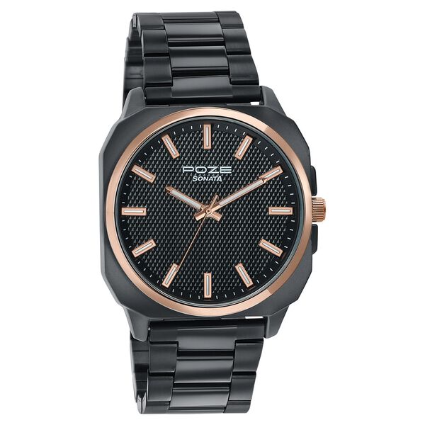 Sonata Poze Quartz Analog Black Dial Black Metal Strap Watch For Men - image number 2