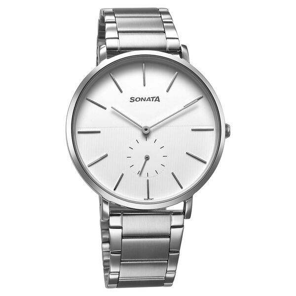 Sonata Ascent Quartz Analog White Dial Stainless Steel Strap Watch For Men - image number 0