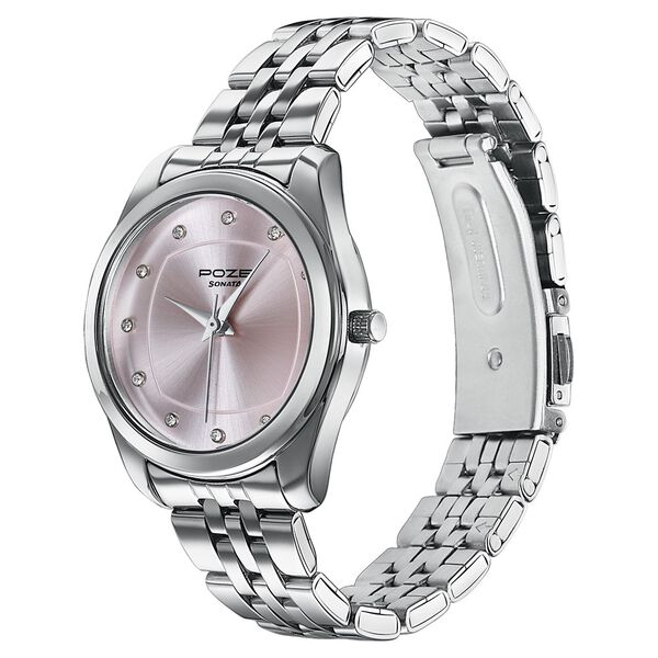Poze By Sonata Quartz Analog Pink Dial Silver Metal Strap Watch For Women - image number 4