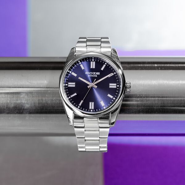 Buy Online Sonata Poze Quartz Analog Blue Dial Silver Stainless