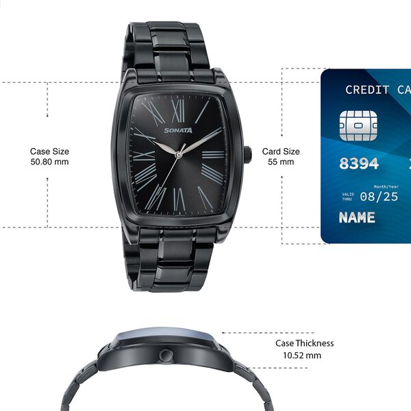 Sonata Ascent Black Tonneau Watch for Men - image number 3