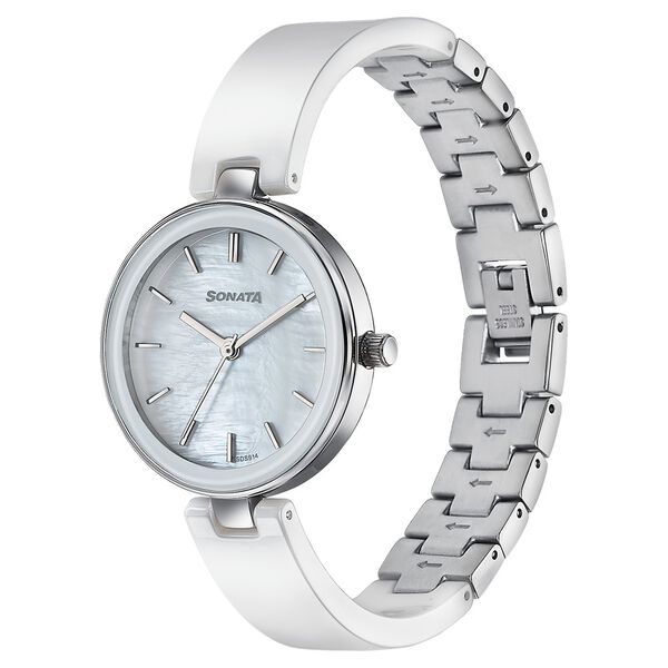 Sonata Festive Quartz Analog White Dial Two Toned Ceramic & Metal Strap Watch For Women - image number 2