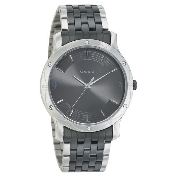 Sonata Quartz Analog Black Dial Stainless Steel Strap Watch for Men - image number 0