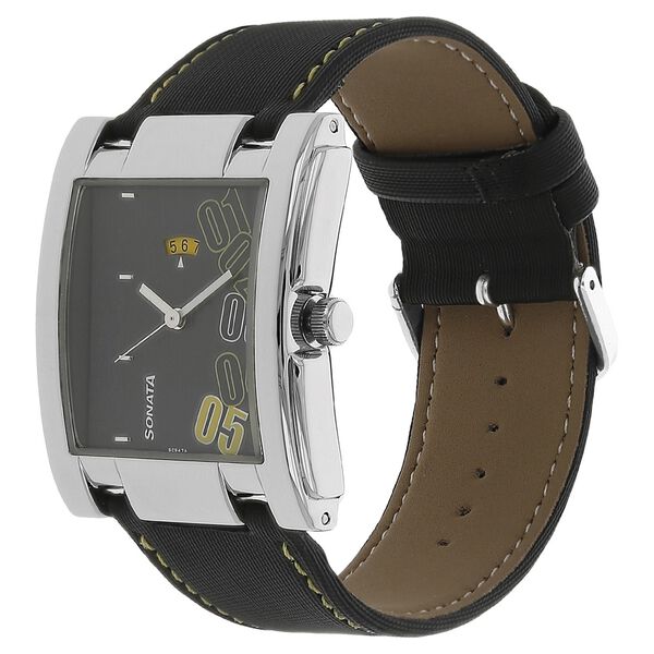 Sonata Quartz Analog with Date Black Dial Leather Strap Watch for Men - image number 1
