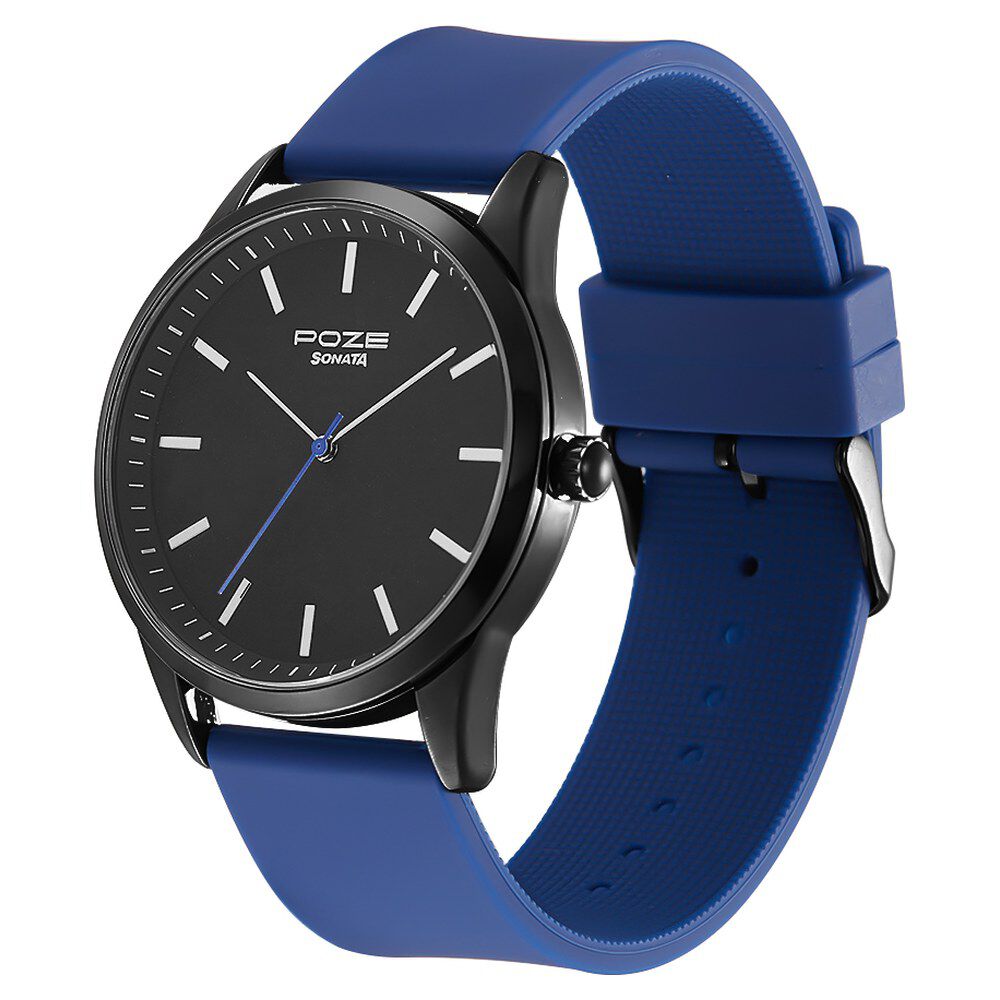 Poze by Sonata Quartz Analog Black Dial Silicone Strap Watch for Men