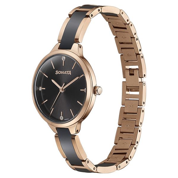 Sonata Quartz Analog Black Dial Two Toned Stainless Steel Strap Watch For Women - image number 3