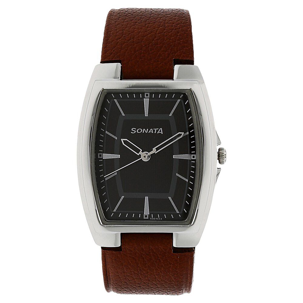 saaaaa Buy Online Sonata Quartz Analog Brown Dial Leather Strap Watch for