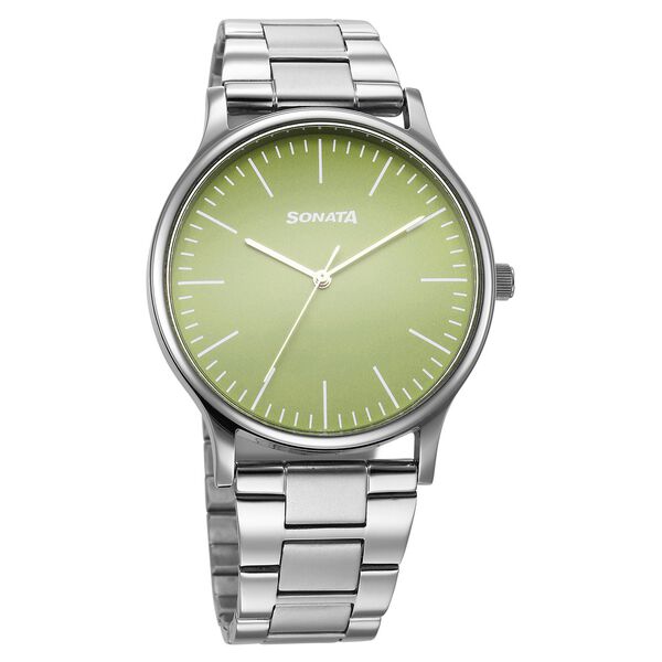 Sonata Aspire Quartz Analog Green Dial Stainless Steel Strap Watch For Men - image number 0