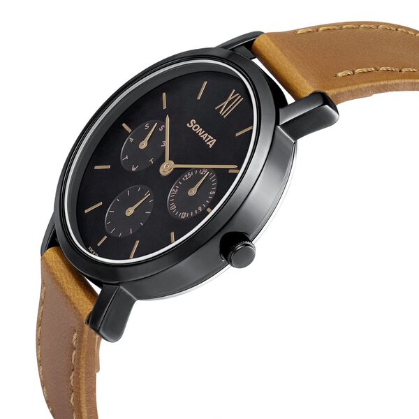Sonata Multifunctions Blue Dial Women Watch With Leather Strap - image number 3