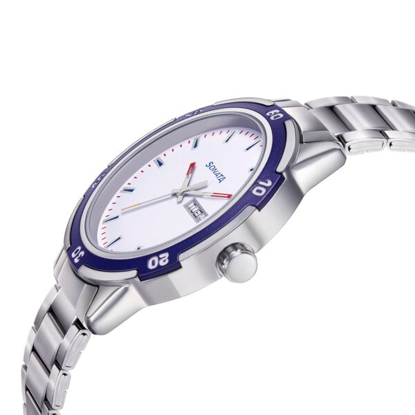 Sonata Quartz Analog with Day and Date White Dial Metal Strap Watch for Men - image number 2