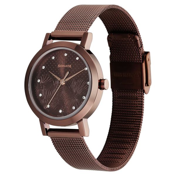 Sonata Quartz Analog Brown Stainless Steel Strap for Women - image number 1