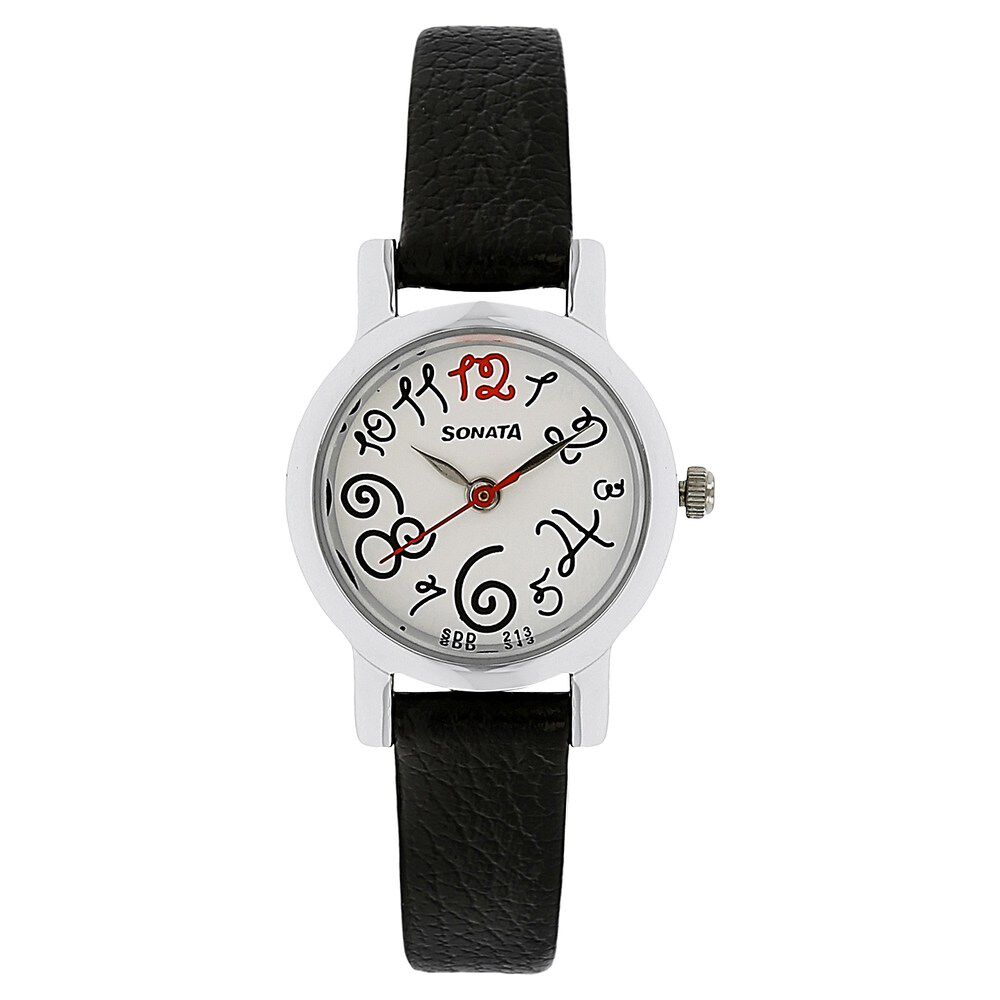 Buy Online Sonata Quartz Analog White Dial Leather Strap Watch for