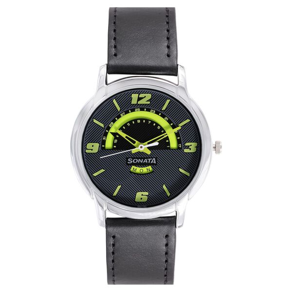 Sonata Quartz Analog Black Dial Leather Strap Watch for Men - image number 1