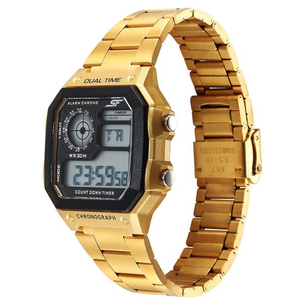 SF Digital Dial Golden Stainless Steel Strap Watch For Unisex - image number 1
