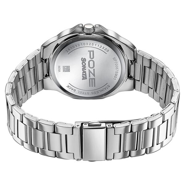 Sonata Poze Quartz Analog Blue Dial Silver Colour Stainless Steel Strap Watch For Men - image number 6