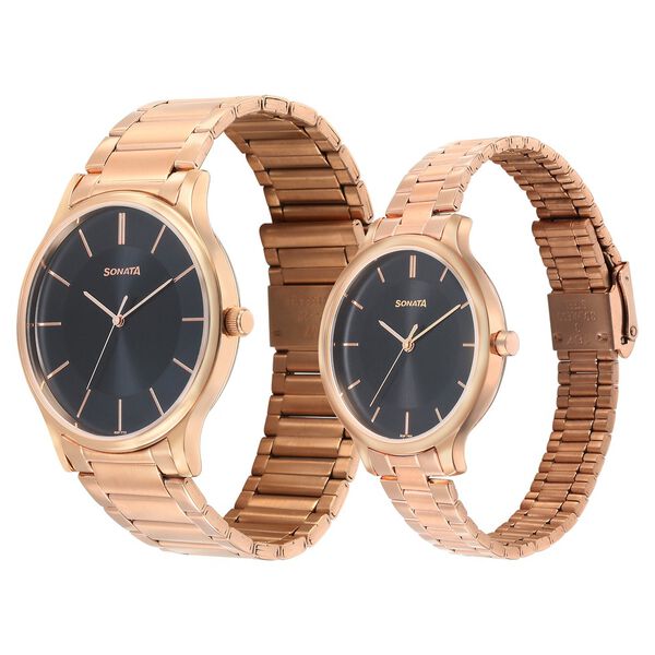 Sonata Pair Quartz Analog Black Dial Stainless Steel Strap Watch for Couple - image number 1