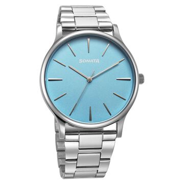 Sonata Aspire Quartz Analog Blue Dial Stainless Steel Strap Watch For Men