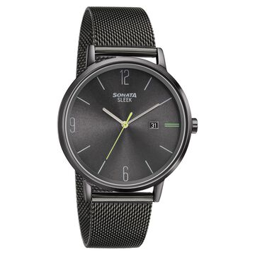 Sonata Quartz Analog with Date Grey Dial Stainless Steel Strap Watch for Men