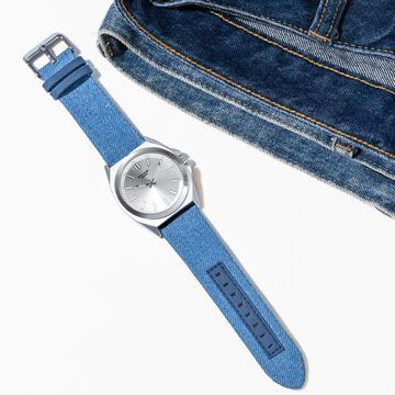 Sonata Poze Quartz Analog Silver Dial Blue Denim Leather Strap Watch For Men