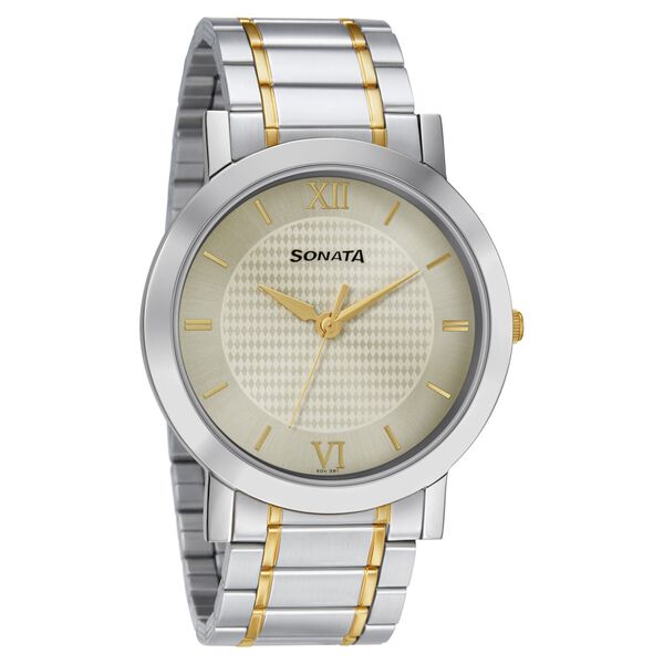 Sonata Quartz Analog Champagne Dial Stainless Steel Strap Watch for Men - image number 0