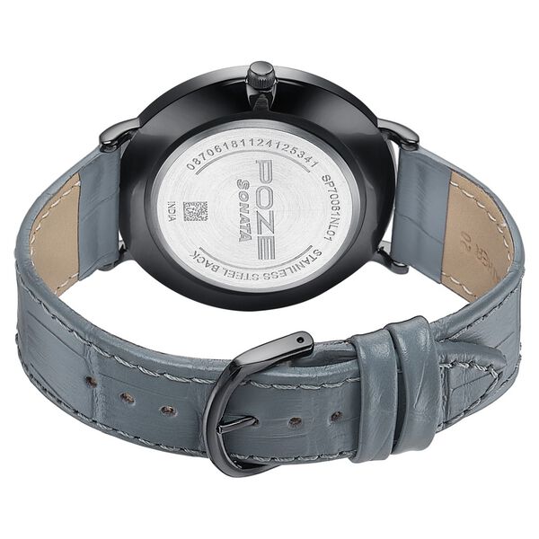 Sonata Poze Quartz Analog Grey Dial Leather Strap Watch For Men - image number 5